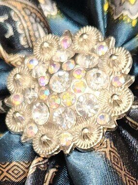 SCARF SLIDE Concho w CLEAR & AB stones SILVERTONE NEW by Ornaments Collection